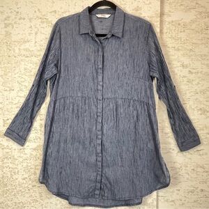 Women's Organic Cotton Tunic Top Railroad Stripe Hidden Buttons Peppy Natural 42